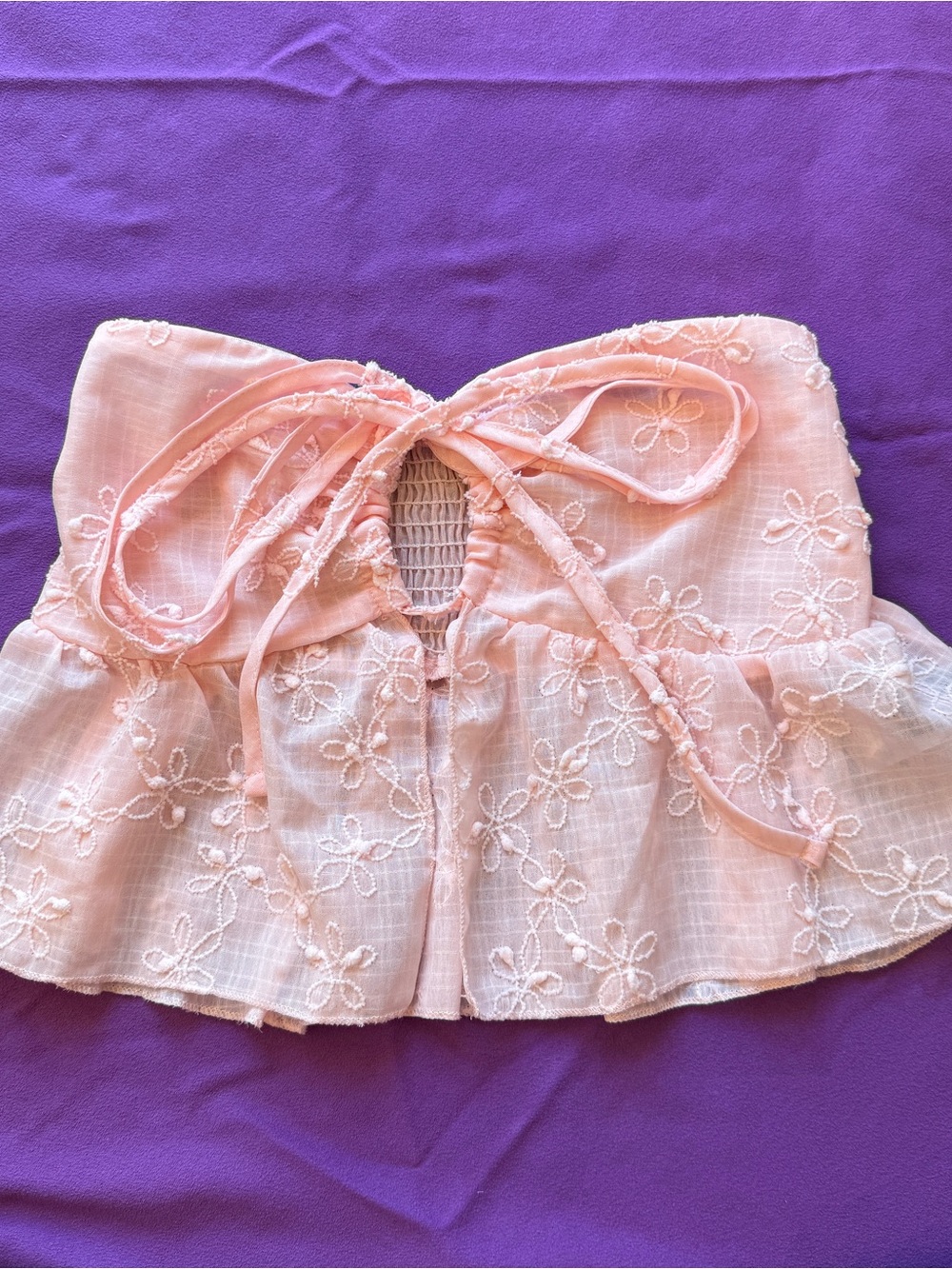 NWOT Baby Pink Floral Embroidered Tie-Front Tube Top